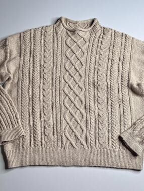 J.Crew Sweater Mens XL Beige Cable Knit Mock Neck Pullover Stretch Winter